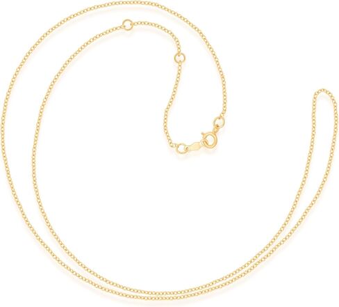 Jewelili 10K Yellow Gold or 10K White Gold or Sterling Silver 1.0mm Cable Chain Necklace with Spring-ring Clasp |17", 18", 19" (inches) Extendable Length in Saudi Arabia