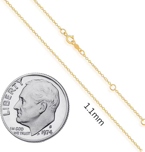 Jewelili 10K Yellow Gold or 10K White Gold or Sterling Silver 1.0mm Cable Chain Necklace with Spring-ring Clasp |17", 18", 19" (inches) Extendable Length in Saudi Arabia