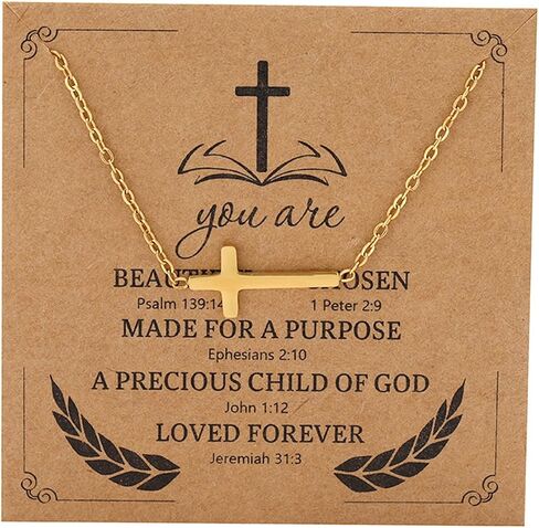 Sideways Cross Necklace for Women Dainty Gold Small Cross Necklaces with Bible Verses Jesus Christian Jewelry for Women Girls Easter Basket Stuffers Baptism First Communion Religious Gift for Teens in Saudi Arabia