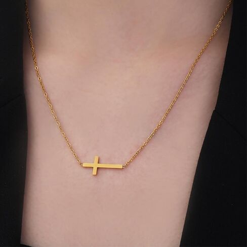 Sideways Cross Necklace for Women Dainty Gold Small Cross Necklaces with Bible Verses Jesus Christian Jewelry for Women Girls Easter Basket Stuffers Baptism First Communion Religious Gift for Teens in Saudi Arabia