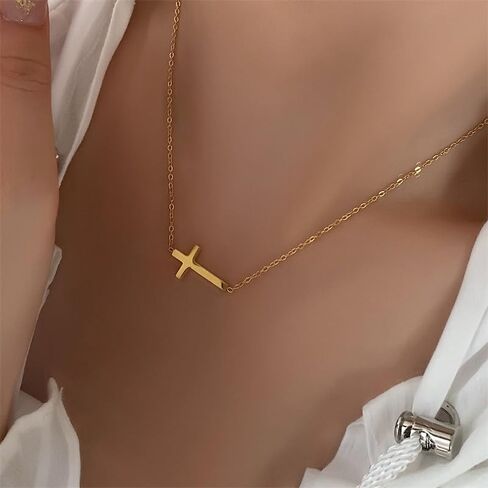 Sideways Cross Necklace for Women Dainty Gold Small Cross Necklaces with Bible Verses Jesus Christian Jewelry for Women Girls Easter Basket Stuffers Baptism First Communion Religious Gift for Teens in Saudi Arabia