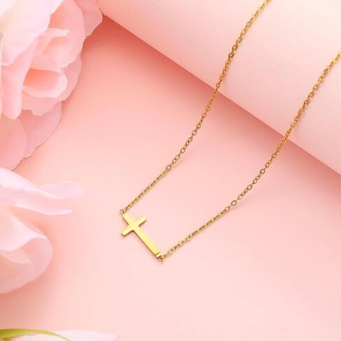 Sideways Cross Necklace for Women Dainty Gold Small Cross Necklaces with Bible Verses Jesus Christian Jewelry for Women Girls Easter Basket Stuffers Baptism First Communion Religious Gift for Teens in Saudi Arabia