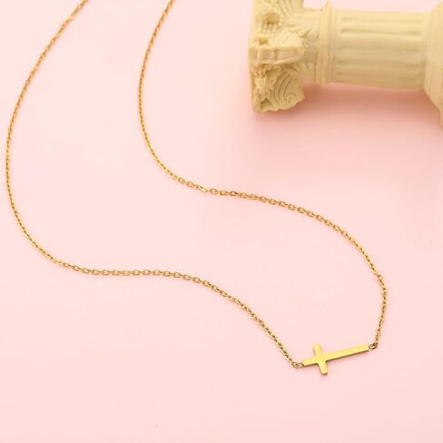 Sideways Cross Necklace for Women Dainty Gold Small Cross Necklaces with Bible Verses Jesus Christian Jewelry for Women Girls Easter Basket Stuffers Baptism First Communion Religious Gift for Teens in Saudi Arabia
