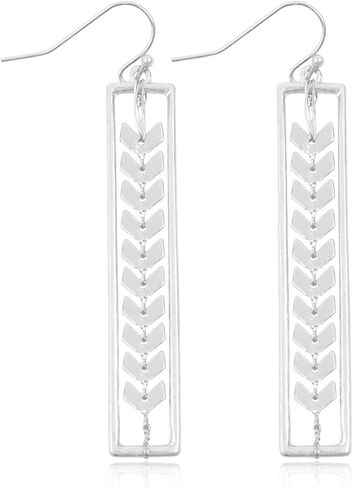 Bohemian Geometric Metallic Dangle Earrings - Simple Linear Bar Tiered Cutout Open Rectangle Hoop in Saudi Arabia