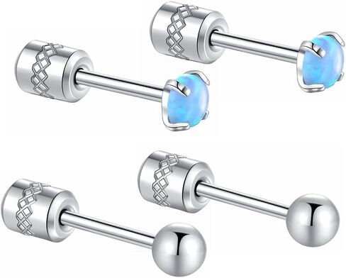 Hopply 2 Packs Opal Screw Back Stud Earrings Hypoallergenic Stainless Steel Post Round Cut Created White Synthetic Opal for Women Girls Jewelry Set Gifts in Kuwait