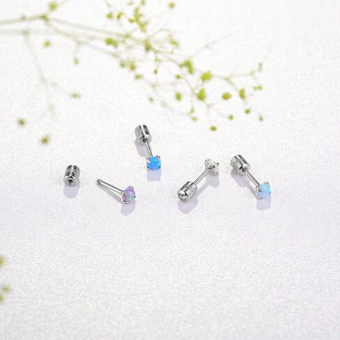 Hopply 2 Packs Opal Screw Back Stud Earrings Hypoallergenic Stainless Steel Post Round Cut Created White Synthetic Opal for Women Girls Jewelry Set Gifts in Kuwait