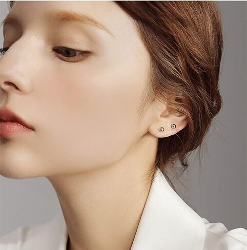 Hopply 2 Packs Opal Screw Back Stud Earrings Hypoallergenic Stainless Steel Post Round Cut Created White Synthetic Opal for Women Girls Jewelry Set Gifts in Kuwait