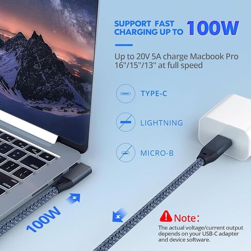 UseBean USB C to USB C Cable 100W 15ft(2 Pack), Right Angle USB 3.2 Gen2x2 20Gbps Data Transfer&PD Fast Charging,Type-C 4K@60Hz Video Cord,for Thunderbolt 3/4 MacBook Mac,iPad Air/Pro,Galaxy S22 in Kuwait