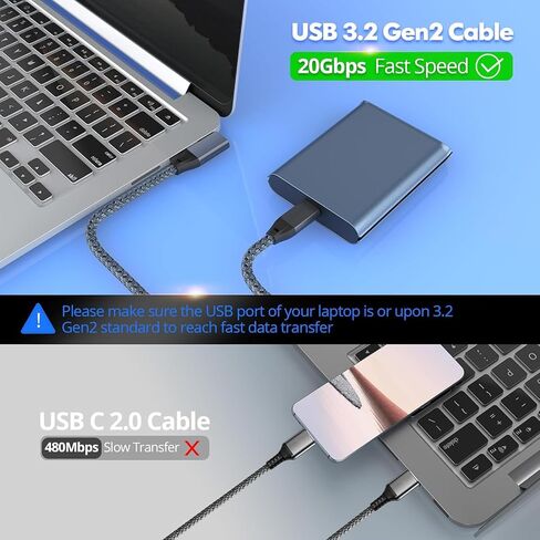 UseBean USB C to USB C Cable 100W 15ft(2 Pack), Right Angle USB 3.2 Gen2x2 20Gbps Data Transfer&PD Fast Charging,Type-C 4K@60Hz Video Cord,for Thunderbolt 3/4 MacBook Mac,iPad Air/Pro,Galaxy S22 in Kuwait