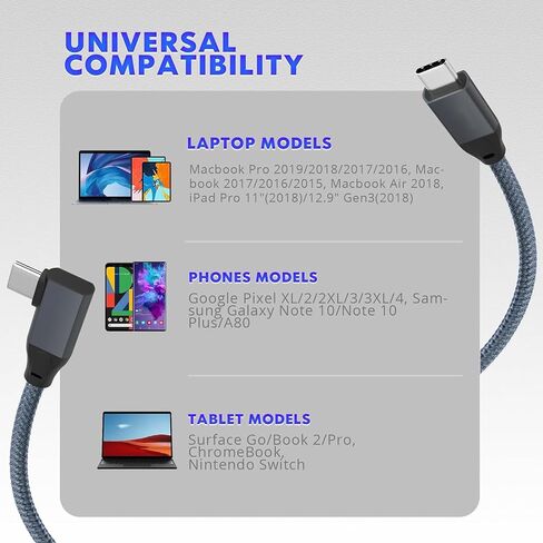 UseBean USB C to USB C Cable 100W 15ft(2 Pack), Right Angle USB 3.2 Gen2x2 20Gbps Data Transfer&PD Fast Charging,Type-C 4K@60Hz Video Cord,for Thunderbolt 3/4 MacBook Mac,iPad Air/Pro,Galaxy S22 in Kuwait