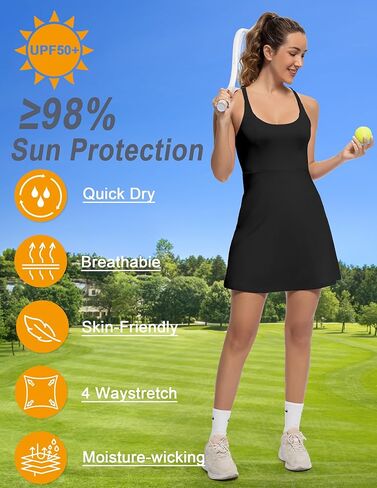 Tennis Dress for Women Athletic Golf Dress with Shorts and Pockets Backless Workout Dress with Adjustable Straps in Kuwait