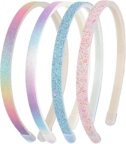 Glitter Headband, 4pcs Plastic Sparkly Cute Non Slip Chunky Hairbands, Thick Bling Confetti Rainbow Hair Bands with Teeth, Little Girls Colorful Hair Accessories in Saudi Arabia