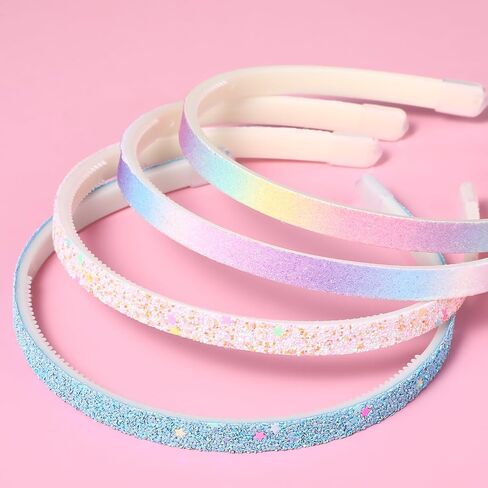 Glitter Headband, 4pcs Plastic Sparkly Cute Non Slip Chunky Hairbands, Thick Bling Confetti Rainbow Hair Bands with Teeth, Little Girls Colorful Hair Accessories in Saudi Arabia