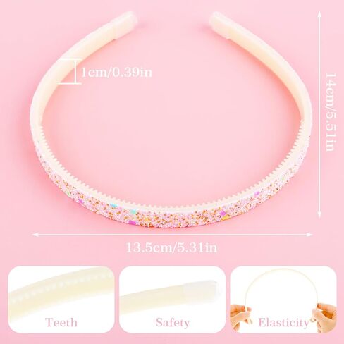 Glitter Headband, 4pcs Plastic Sparkly Cute Non Slip Chunky Hairbands, Thick Bling Confetti Rainbow Hair Bands with Teeth, Little Girls Colorful Hair Accessories in Kuwait