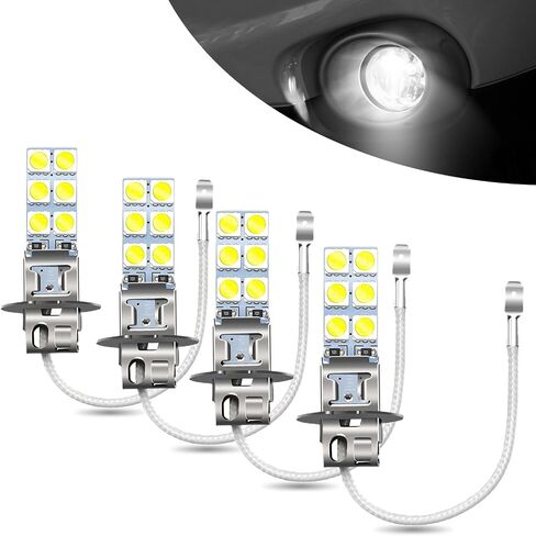 4 PCS LED Car Fog Light Bulbs, 12V 360 Degrees Metal Waterproof Vehicle DRL lamps, Plug and Play, Universal 2.44In x 0.43In Super Bright Automotive Lighting Accessories (White Light #H1) in Saudi Arabia