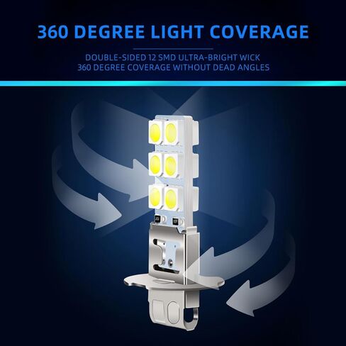 4 PCS LED Car Fog Light Bulbs, 12V 360 Degrees Metal Waterproof Vehicle DRL lamps, Plug and Play, Universal 2.44In x 0.43In Super Bright Automotive Lighting Accessories (White Light #H1) in Saudi Arabia