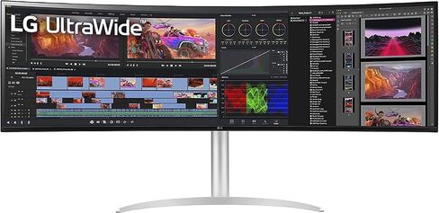 LG 49WL95C-WY شاشة 32:9 فائقة العرض 49 بوصة مزدوجة DQHD (5120 × 1440) شاشة IPS منحنية، HDR10، USB من النوع C مع 85 وات PD، سلسلة ألوان sRGB 99%، حامل قابل للتعديل للارتفاع/الدوران/الإمالة - أسود وفضي in Kuwait