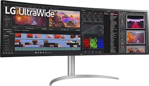 LG 49WL95C-WY شاشة 32:9 فائقة العرض 49 بوصة مزدوجة DQHD (5120 × 1440) شاشة IPS منحنية، HDR10، USB من النوع C مع 85 وات PD، سلسلة ألوان sRGB 99%، حامل قابل للتعديل للارتفاع/الدوران/الإمالة - أسود وفضي in Kuwait
