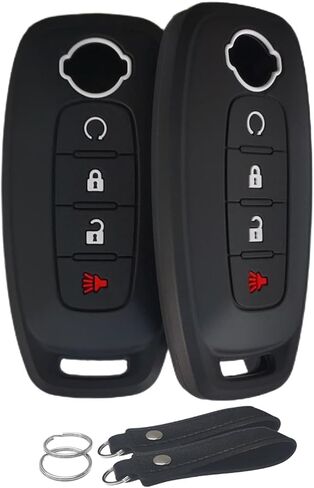 Silicone Key Fob Cover Remote Keyless Case Protector Compatible with Nissan Pathfinder Rogue Kicks 2023 2024 - 4 Buttons Remote Start (Black with Red / White) in Saudi Arabia