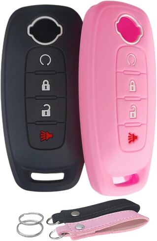 Silicone Key Fob Cover Remote Keyless Case Protector Compatible with Nissan Pathfinder Rogue Kicks 2023 2024 - 4 Buttons Remote Start (Black with Red / White) in Saudi Arabia