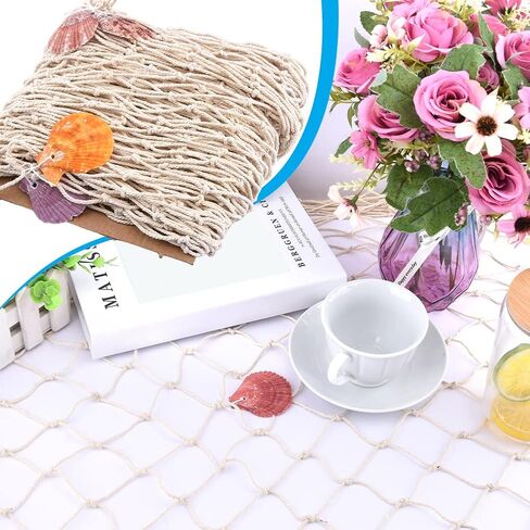 ديكورات شبكة صيد السمك مقاس 79 × 59 بوصة مع 9 أصداف بحرية لشبكة صيد السمك ديكورات جدارية للتعليق على شبكة صيد السمك لحفلات الزفاف والتصوير الفوتوغرافي لقراصنة المحيط البحري in Kuwait