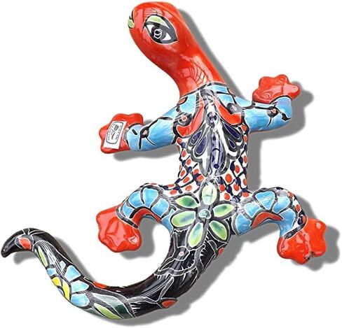 Mexican Talavera Pottery Gecko Wall Mount - Hand Painted - Handmade Ceramic Garden (9 x 8) in Saudi Arabia