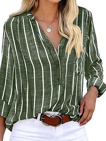 Flamingals Women's Striped Patched Pocket Button Front Casual Stylish Shirt in Saudi Arabia