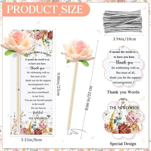 36 Set Wedding Favors for Guests Bulk Artificial Rose Pens Thank You Cards with Twine Flower Pens Ballpoint Pen Black Ink for Wedding Bridal Shower Games Proposal Gift (Cute Style) in Saudi Arabia