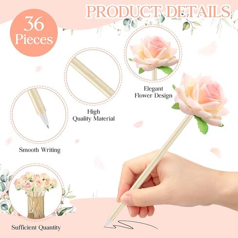 36 Set Wedding Favors for Guests Bulk Artificial Rose Pens Thank You Cards with Twine Flower Pens Ballpoint Pen Black Ink for Wedding Bridal Shower Games Proposal Gift (Cute Style) in Saudi Arabia