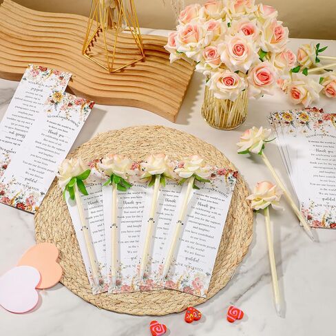 36 Set Wedding Favors for Guests Bulk Artificial Rose Pens Thank You Cards with Twine Flower Pens Ballpoint Pen Black Ink for Wedding Bridal Shower Games Proposal Gift (Cute Style) in Saudi Arabia