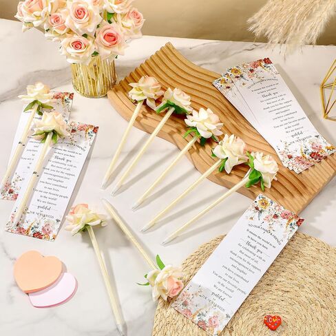 36 Set Wedding Favors for Guests Bulk Artificial Rose Pens Thank You Cards with Twine Flower Pens Ballpoint Pen Black Ink for Wedding Bridal Shower Games Proposal Gift (Cute Style) in Saudi Arabia