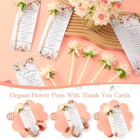 36 Set Wedding Favors for Guests Bulk Artificial Rose Pens Thank You Cards with Twine Flower Pens Ballpoint Pen Black Ink for Wedding Bridal Shower Games Proposal Gift (Cute Style) in Saudi Arabia
