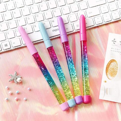 N / A 4pcs Fairy Stick Ballpoint Pen Bling Dynamic Liquid Sand Pen Cute Rainbow Glitter Crystal Pen Stationery School Office Supplies Gift Pens For Christmas Wedding Birthday, Random Color (Blue Ink) in Saudi Arabia