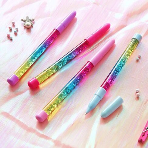 N / A 4pcs Fairy Stick Ballpoint Pen Bling Dynamic Liquid Sand Pen Cute Rainbow Glitter Crystal Pen Stationery School Office Supplies Gift Pens For Christmas Wedding Birthday, Random Color (Blue Ink) in Saudi Arabia