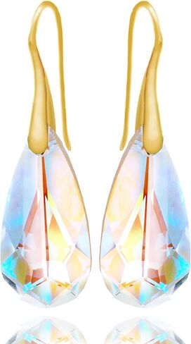 Sterling Silver 925 Earrings Royal Crystals Adorned With Imitation Crystals Blue Aurora Borealis Long Teardrop Pierced in Saudi Arabia