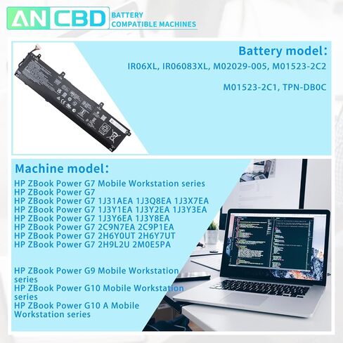 IR06XL Laptop Battery for HP ZBook Power G7 G9 G10 G10 A Mobile Workstation Series 1J31AEA 1J3X7EA 2C9N7EA 2H6Y0UT IR06083XL M02029-005 M01523-2C2 M01523-2C1 TPN-DB0C 11.58V/83Wh 6Cell in Saudi Arabia