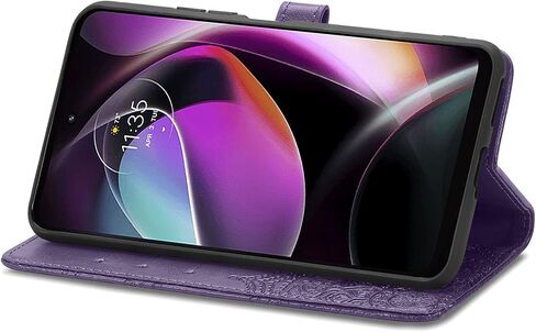حافظة محفظة لهاتف Moto G Power 5G 2024، حافظة قلابة من جلد البولي يوريثان مزخرفة بزهور ماندالا وحزام معصم وفتحات بطاقة فوليو ومسند مغناطيسي وغطاء هاتف واقٍ لهاتف Motorola Moto G Power 5G 2024 أرجواني in Saudi Arabia