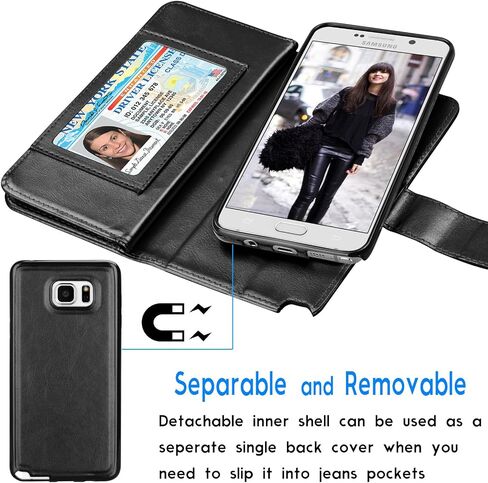 Tekcoo Compatible for Galaxy Note 5 Wallet Case/Samsung Galaxy Note 5 PU Leather Case, Luxury Cash Credit Card Slots Holder Carrying Flip Cover [Detachable Magnetic Hard Case] & Kickstand -Rose Gold in Saudi Arabia