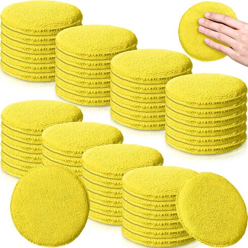 50 Pieces 5 Inches Diameter Microfiber Wax Applicator Pads Soft Wax Applicator Microfiber Sponge Wax Pads for Car Polish Car Cleaning Supplies for Home Car Wash Shop Supplies (Yellow) in Saudi Arabia