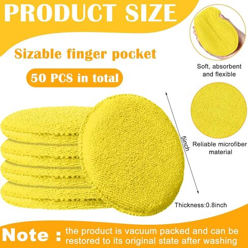 50 Pieces 5 Inches Diameter Microfiber Wax Applicator Pads Soft Wax Applicator Microfiber Sponge Wax Pads for Car Polish Car Cleaning Supplies for Home Car Wash Shop Supplies (Yellow) in Saudi Arabia