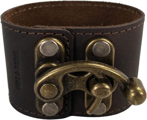 Hide & Drink, Wristband with Vintage Clasp Handmade from Full Grain Leather - Bourbon Brown in Saudi Arabia