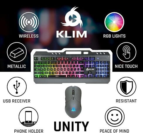 Klim Unity Wireless Keyboard and Mouse Combo + Slim, Durable, Ergonomic, Semi Mechanical Keys + Backlit for PC & MAC + Long-Lasting Built-in Battery (Renewed) in Saudi Arabia