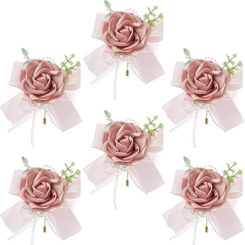Serwalin 6 Pcs Blue & White Boutonniere for Men Wedding Groom and Groomsmen Boutonniere for Wedding Ceremony Anniversary, Formal Dinner Party,Prom Artificial Flowers in Saudi Arabia