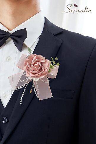 Serwalin 6 Pcs Blue & White Boutonniere for Men Wedding Groom and Groomsmen Boutonniere for Wedding Ceremony Anniversary, Formal Dinner Party,Prom Artificial Flowers in Saudi Arabia