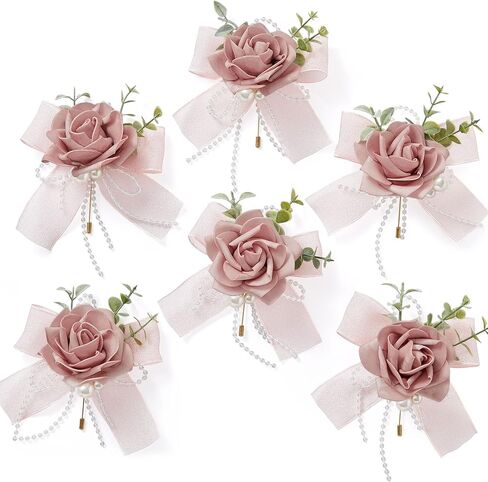 Serwalin 6 Pcs Blue & White Boutonniere for Men Wedding Groom and Groomsmen Boutonniere for Wedding Ceremony Anniversary, Formal Dinner Party,Prom Artificial Flowers in Saudi Arabia