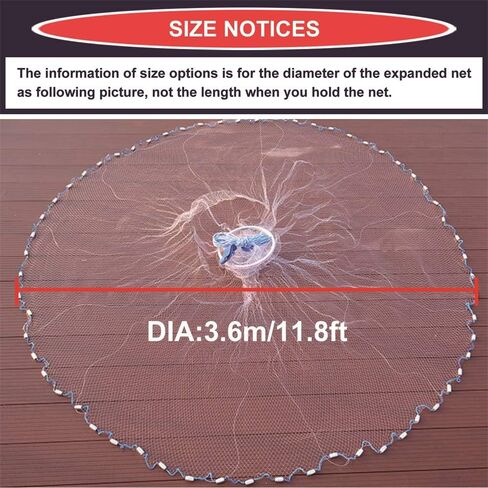 Cast Fishing Net with Aluminum Frame, 0.8 inch Mesh, 7.8-13.8 ft Diameter in Kuwait