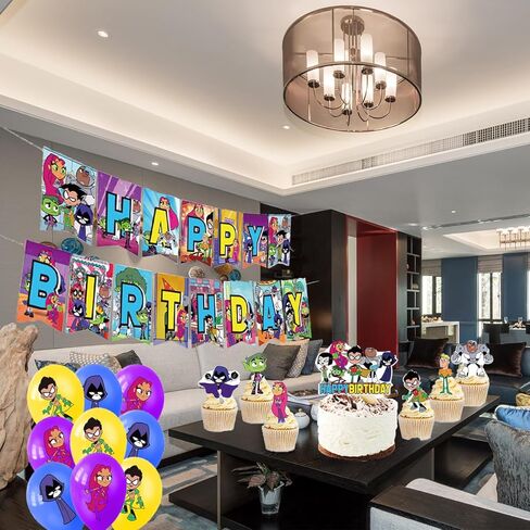 82PCS Party Supplies for Teen Titans Birthday ,sticker，Teen Titans Go Birthday Party Supplies， Cake Topper,Cupcake Toppers, Banner,balloons,for kids and adults birthday party decorations in Saudi Arabia