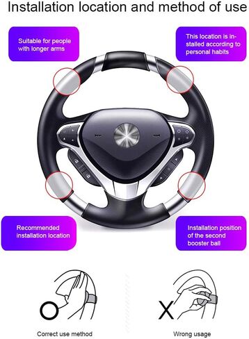 SYCOOVEN مقبض عجلة القيادة، مقبض انتحاري لعجلة قيادة السيارة العالمية، مقبض مقابض الطاقة، معزز مساعد القيادة، كرة عجلة القيادة لشاحنات السيارات (أسود) in Kuwait
