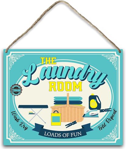 غرفة الغسيل مليئة بالمرح الخشبي المعلق، لوحة فنية خشبية مع حبل، لوحة خشبية على جدار غرفة الغسيل، زينة معلقة على رف باب المنزل، هدية عيد الميلاد لمنزل جديد -04 in Kuwait