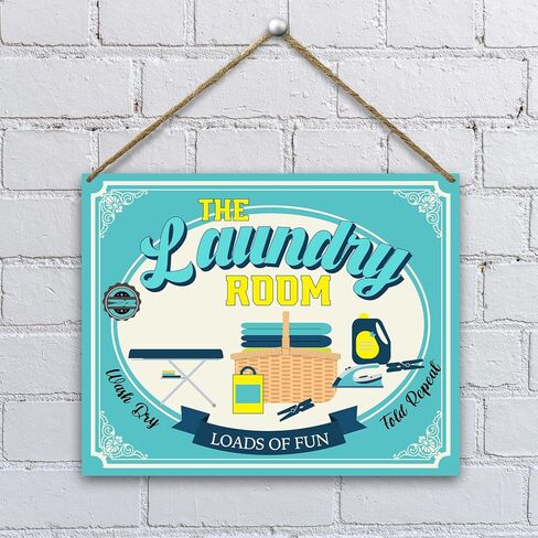 غرفة الغسيل مليئة بالمرح الخشبي المعلق، لوحة فنية خشبية مع حبل، لوحة خشبية على جدار غرفة الغسيل، زينة معلقة على رف باب المنزل، هدية عيد الميلاد لمنزل جديد -04 in Kuwait